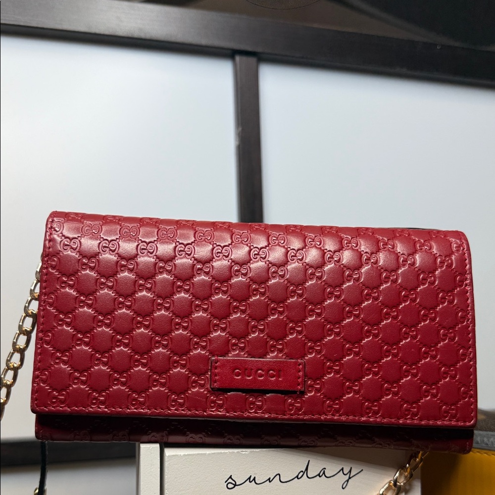 Gucci Cherry Red Embossed Leather Wallet in Perfect Condition